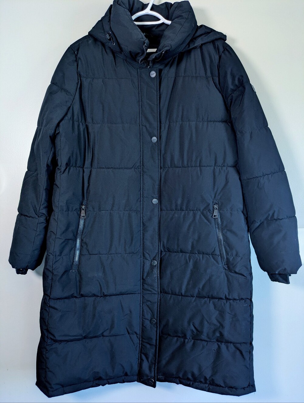 Black Puffer Long Jacket Or Coat Detachable Drawstring Hood | XXL | DKNY